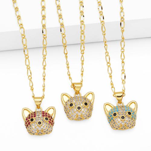 Cubic Zircon Micro Pave Brass Necklace, Cat, plated, fashion jewelry & micro pave cubic zirconia cm 
