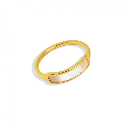 Titanium Steel Finger Ring, with White Shell, 18K gold plated, fashion jewelry & for woman 