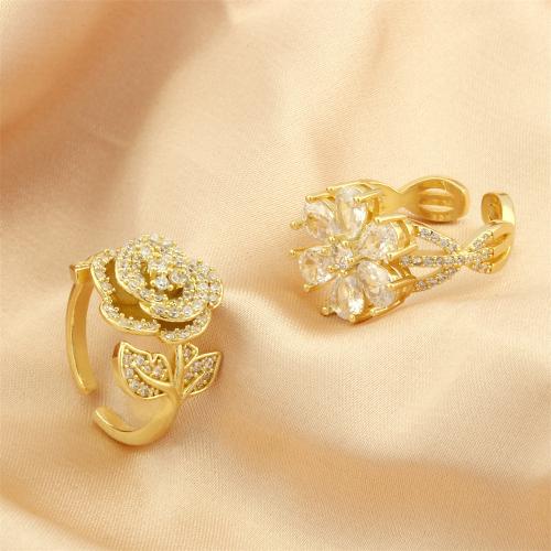 Cubic Zirconia Micro Pave Brass Finger Ring, gold color plated & micro pave cubic zirconia & for woman, Minimum inner 17mm 
