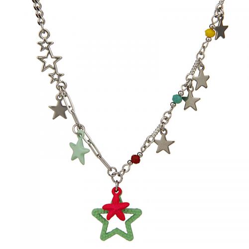 Resin Necklace, 304 Stainless Steel, with Resin, with 5CM extender chain, Star, plated, for woman, silver color Approx 40 cm 