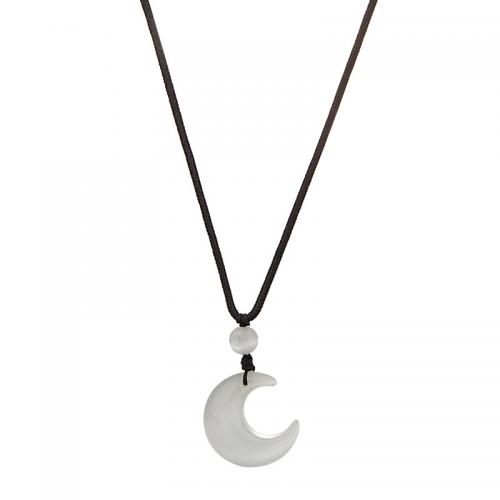 Cats Eye Necklace, Nylon Cord, with Cats Eye, Moon, plated, for woman, black Approx 60 cm 