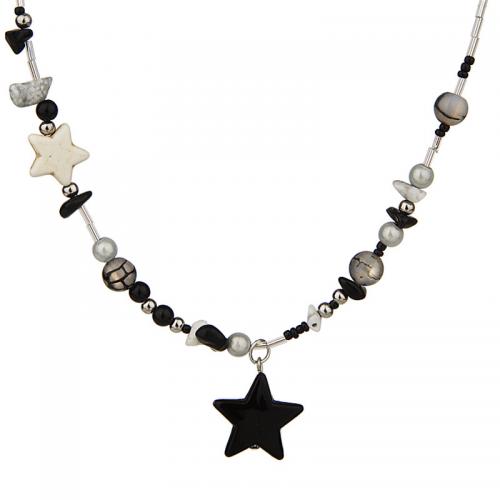 Gemstone Necklaces, Zinc Alloy, with Natural Stone, with 5CM extender chain, Star, plated, for woman, black Approx 36 cm 