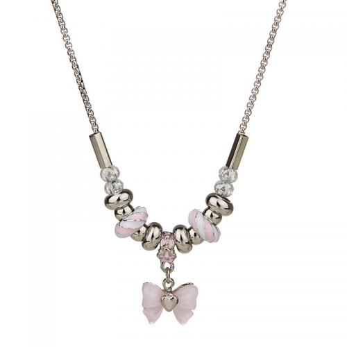 Stainless Steel Jewelry Necklace, 304 Stainless Steel, with Resin & Zinc Alloy, plated & for woman & enamel, silver color 