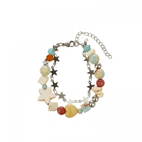 Gemstone Bracelets, Brass, with Natural Stone & Koreite, with 5CM extender chain, plated, for woman, mixed colors Approx 15 cm 