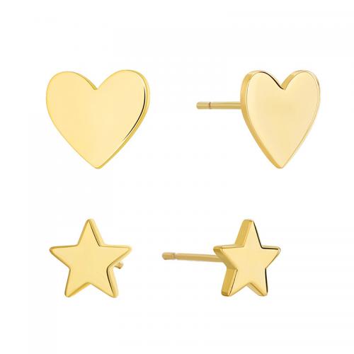 Brass Stud Earring, plated, 2 pieces & for woman, golden 