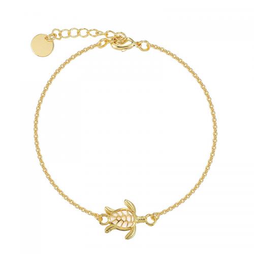 Bracelets en laiton, avec Shell Pearl, tortue, Placage, pour femme, doré, Vendu par PC