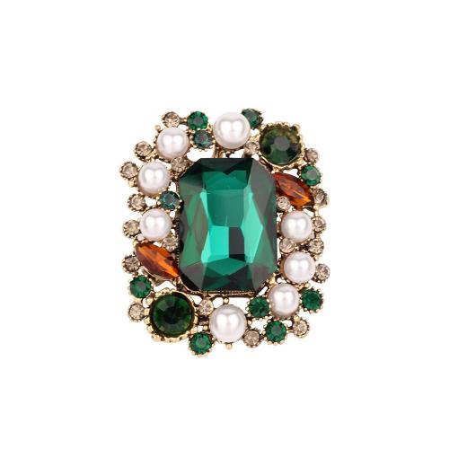 Broche de diamantes de imitación de la aleación de Zinc, con Perlas plásticas, Joyería & para mujer & con diamantes de imitación, verde, 48x39mm, Vendido por UD