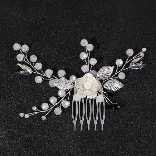 Decorative Hair Combs, brass wire, with Plastic & Zinc Alloy, fashion jewelry & for woman, silver color 