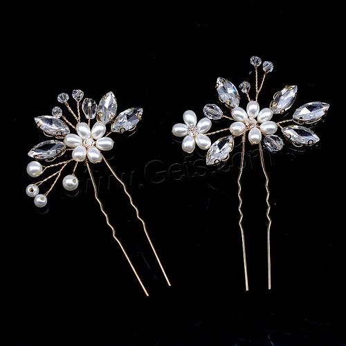 Hair Stick, Zinc Alloy, with brass wire & Rhinestone & Plastic Pearl, fashion jewelry & for woman 