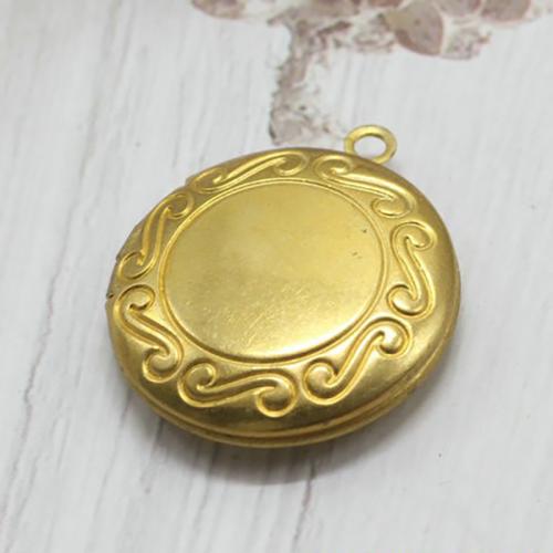 Brass Locket Pendants, Flat Round, plated, textured Approx 1.5mm, Inner Approx 8mm 