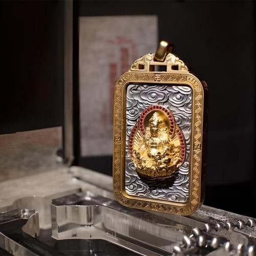 Brass Jewelry Pendants, God of Wealth, plated, DIY & with rhinestone 