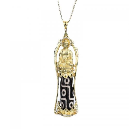 Agate Brass Pendants, with Tibetan Agate, Guanyin, gold color plated, vintage & DIY & with rhinestone 