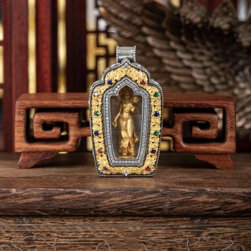 Colgantes de la joyería de cobre amarillo, metal, Guanyin, chapado, Vintage & Bricolaje, pendant length 30-50mm, Vendido por UD