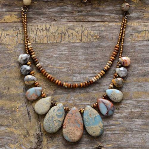 Agate Necklace, with turquoise, Teardrop, Double Layer & Unisex Approx 16-20 Inch 