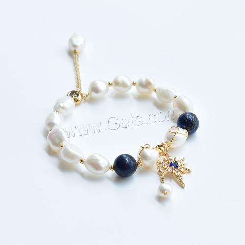 Brass Bracelets, with Lapis Lazuli & Freshwater Pearl, real gold plated, Adjustable & fashion jewelry & micro pave rhinestone & for woman, mixed colors Approx 12-20 cm 