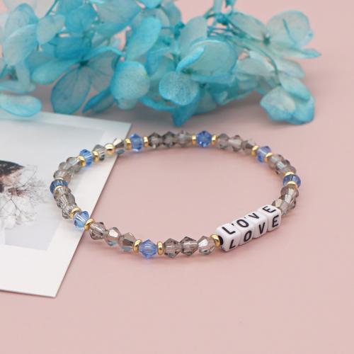 Bracelets de cristal, avec laiton & Acrylique, Placage de couleur d'or, bijoux de mode & pour femme, couleurs mélangées Environ 18 cm, Vendu par PC