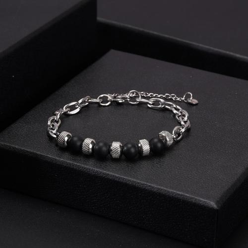 Stainless Steel Chain Bracelets, 304 Stainless Steel, with Natural Stone, with 5cm extender chain, fashion jewelry & Unisex Approx 18 cm 