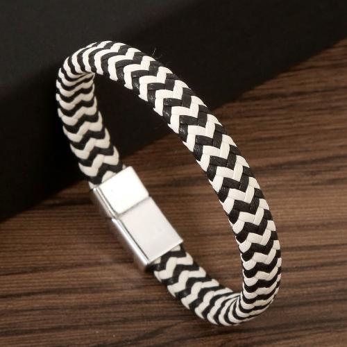 PU Leather Cord Bracelets, Microfiber PU, with 304 Stainless Steel, handmade, fashion jewelry & for man Approx 21 cm 