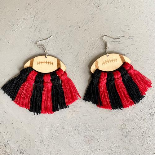 Fashion Tassel Earring, Wood, with Cotton Thread, fashion jewelry & for woman 