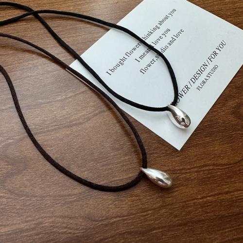Collier de chaîne de chandail de mode, Argent sterling 925, avec corde de coton, poli, bijoux de mode & pour femme, noire Environ 100 cm, Vendu par PC