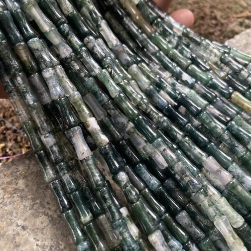 Natürliche Moosachat Perlen, Moos Achat, Bambus, DIY, grün, 5x12mm, Länge:ca. 39 cm, ca. 31PCs/Strang, verkauft von Strang