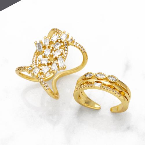 Cubic Zirconia Micro Pave Brass Finger Ring, plated, fashion jewelry & micro pave cubic zirconia, golden, Ring inner mm 