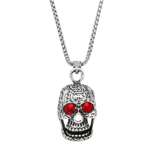 Zinc Alloy Cubic Zirconia Necklace, with 304 Stainless Steel Chain, Skull, plated, fashion jewelry & micro pave cubic zirconia, silver color cm 