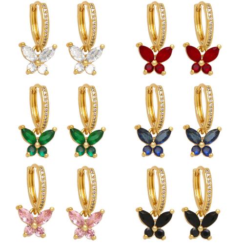 Cubic Zirconia Micro Pave Brass Earring, Butterfly, plated, fashion jewelry & micro pave cubic zirconia 