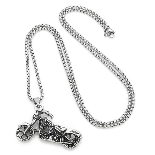 Zinc Alloy Necklace, with 304 Stainless Steel Chain, Motorcycle, plated, fashion jewelry, silver color cm 