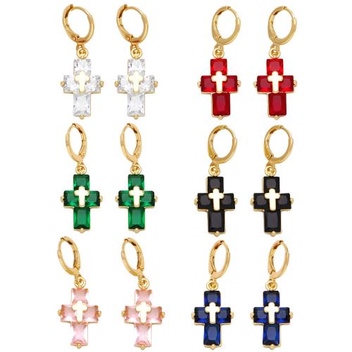 Cubic Zirconia Micro Pave Brass Earring, Cross, plated, fashion jewelry & micro pave cubic zirconia 