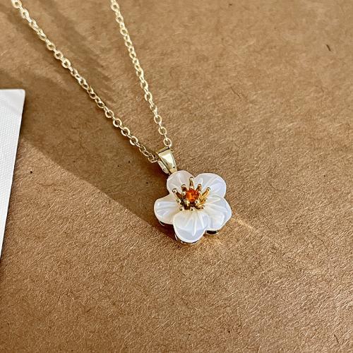 Titanium Steel Jewelry Necklace, with 6cm extender chain, Flower, fashion jewelry & micro pave cubic zirconia & for woman, gold Approx 40 cm 