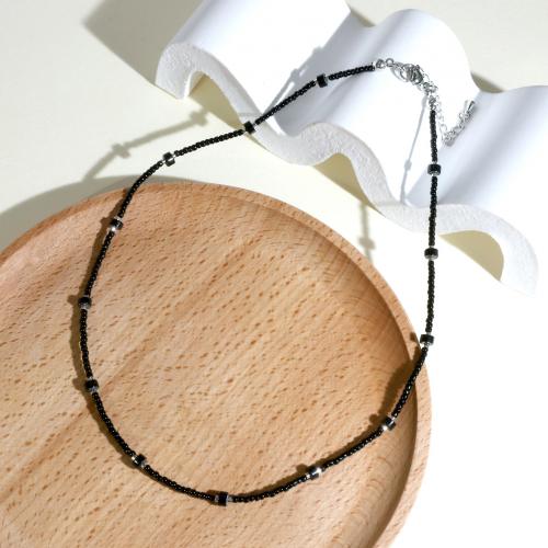 Gemstone Necklaces, Glass Beads, with Gemstone, with 5cm extender chain, handmade, fashion jewelry & for woman, black Approx 40 cm 