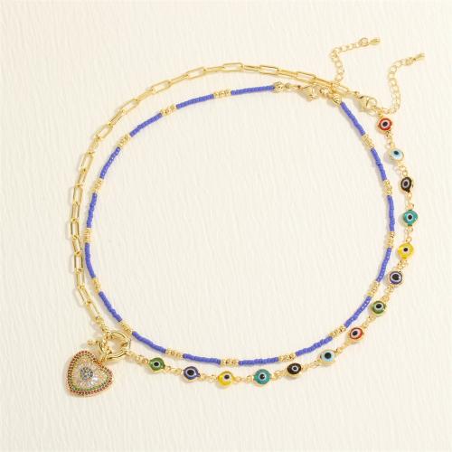 Petite perle en verre de collier 
, laiton, avec Seedbead, avec 5cm chaînes de rallonge, bijoux de mode & styles différents pour le choix & pour femme & avec strass Environ 40 cm, Vendu par PC