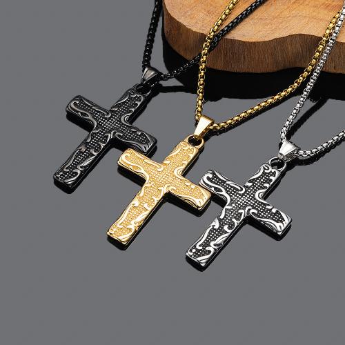 Titanium Steel Jewelry Necklace, Cross, plated, fashion jewelry & carved & for man x43mm Approx 600 mm 