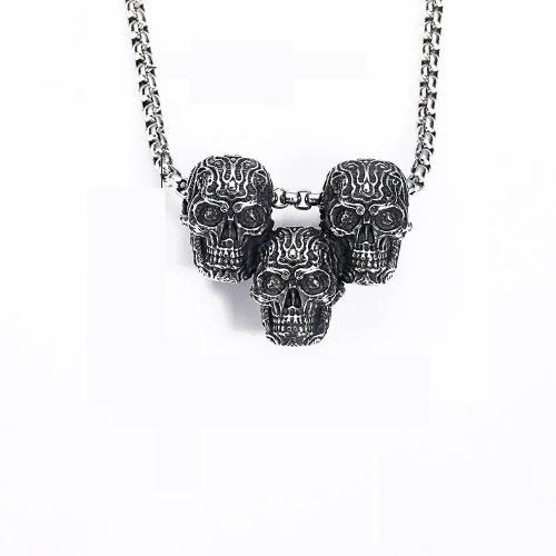 Titanium Steel Jewelry Necklace, Skull, Antique finish, fashion jewelry & for man, original color x30mm Approx 600 mm 