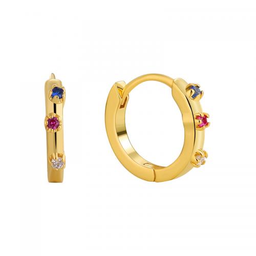 Cubic Zirconia Pendiente Brass Micro Pave, metal, chapado, micro arcilla de zirconia cúbica & para mujer, dorado, Vendido por Par