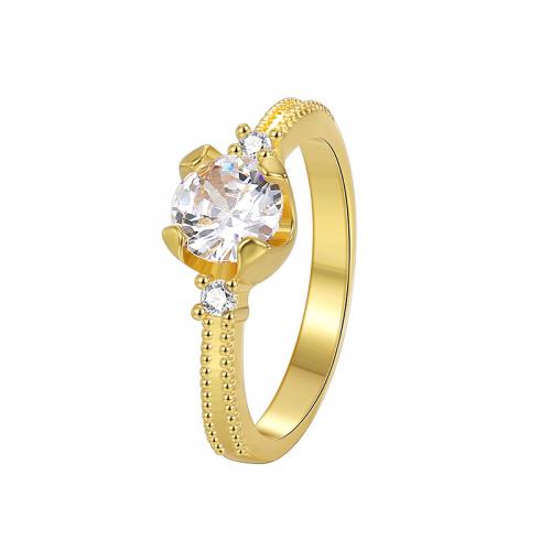 Cubic Zirconia Micro Pave Brass Finger Ring, plated & micro pave cubic zirconia & for woman, golden 
