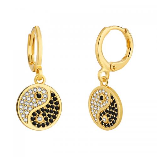 Cubic Zirconia Pendiente Brass Micro Pave, metal, chapado, micro arcilla de zirconia cúbica & para mujer, dorado, Vendido por Par