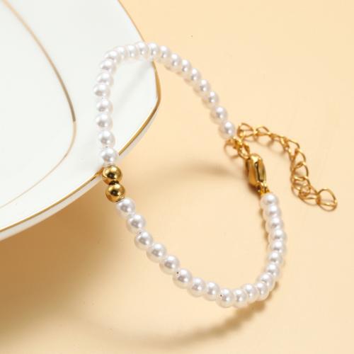 Bracelets de perles en plastique, Acier inoxydable 304, avec Plastique ABS perle, bijoux de mode & styles différents pour le choix & pour femme Environ 21.5 cm, Vendu par PC