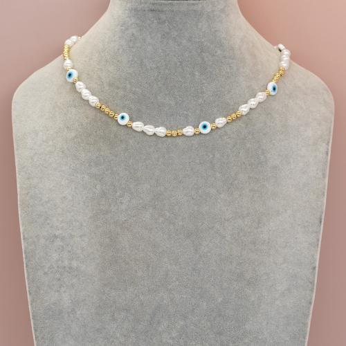Brass Jewelry Necklace, with Freshwater Pearl & Lampwork & Plastic Pearl & Zinc Alloy, with 5cm extender chain, gold color plated, fashion jewelry & for woman Approx 42 cm 