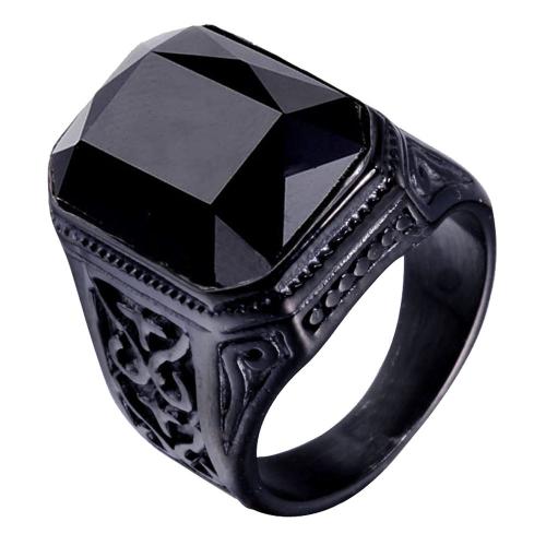 Titanium Steel Finger Ring, with Glass, Vacuum Ion Plating, fashion jewelry & for man 22mm 