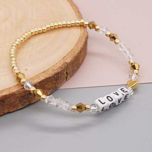 Bracelets de cristal, avec Hématite & Acrylique, Placage de couleur d'or, bijoux de mode & unisexe, couleurs mélangées Environ 18 cm, Vendu par PC