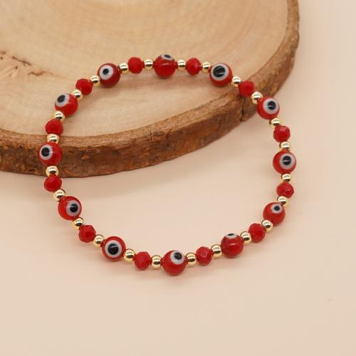 Lampwork Bracelets, with Crystal & Brass, gold color plated, fashion jewelry & Unisex, red, Inner Approx 60mm 