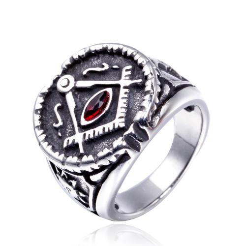 Titanium Steel Finger Ring, polished, fashion jewelry & Unisex & with rhinestone & blacken, original color 