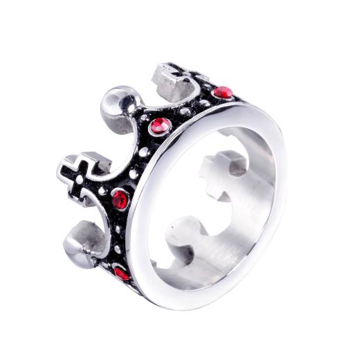 Titanium Steel Finger Ring, Crown, anoint, fashion jewelry & for man & with rhinestone, original color 