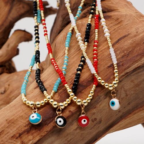 Crystal Zinc Alloy Necklace, with Seedbead & Brass & Zinc Alloy, with 5cm extender chain, gold color plated, fashion jewelry & for woman & enamel Approx 42 cm 