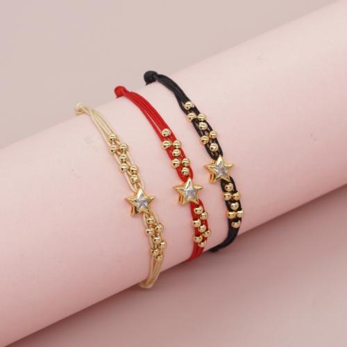 Brass Bracelets, with Knot Cord, Star, gold color plated, Adjustable & fashion jewelry & Unisex & with rhinestone 3mm Approx 28 cm 