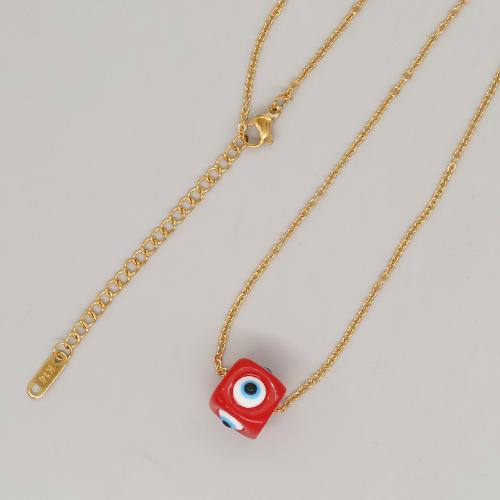 Evil Eye Jewelry Necklace, Lampwork, with Zinc Alloy, with 5cm extender chain, Square, gold color plated, fashion jewelry & for woman Approx 42 cm 