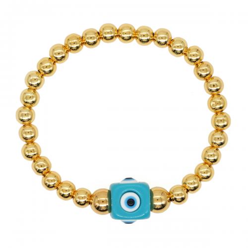 Evil Eye Jewelry Bracelet, Zinc Alloy, with Lampwork, Square, gold color plated, fashion jewelry & Unisex 12mm Approx 17.5 cm 