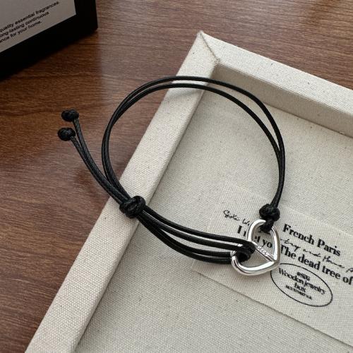 PU Leather Cord Bracelets, 925 Sterling Silver, with leather cord, polished, fashion jewelry & for woman Approx 18 cm 